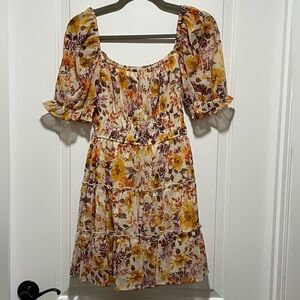 Boho Chic June & Ivy Womens XS Floral Puff Sleeve Mini Dress Coastal Cowgirl